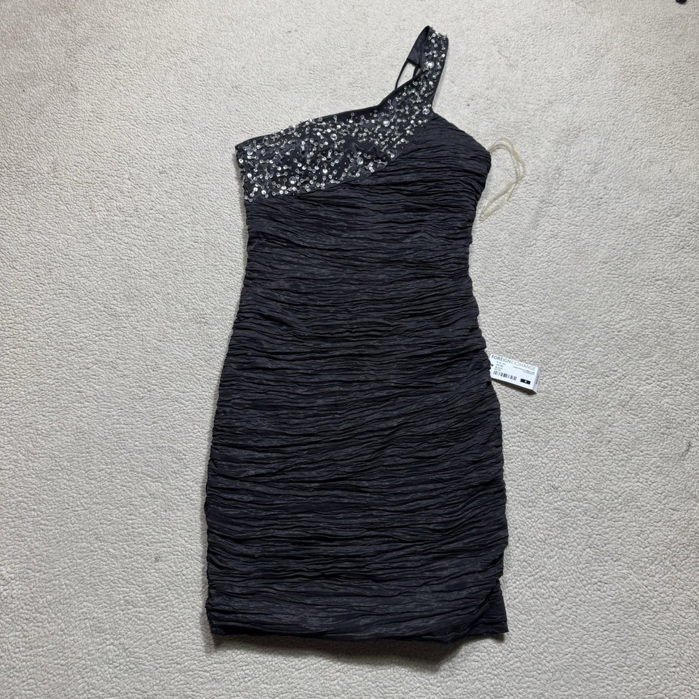 Foreign Dress Womens Small One Shoulder Bandage Mini Sequined Back Zip Party NEW